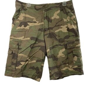 No Boundaries Cargo Shorts Mens 34 Green Camo 11" Inseam Utility Streetwear Gorp